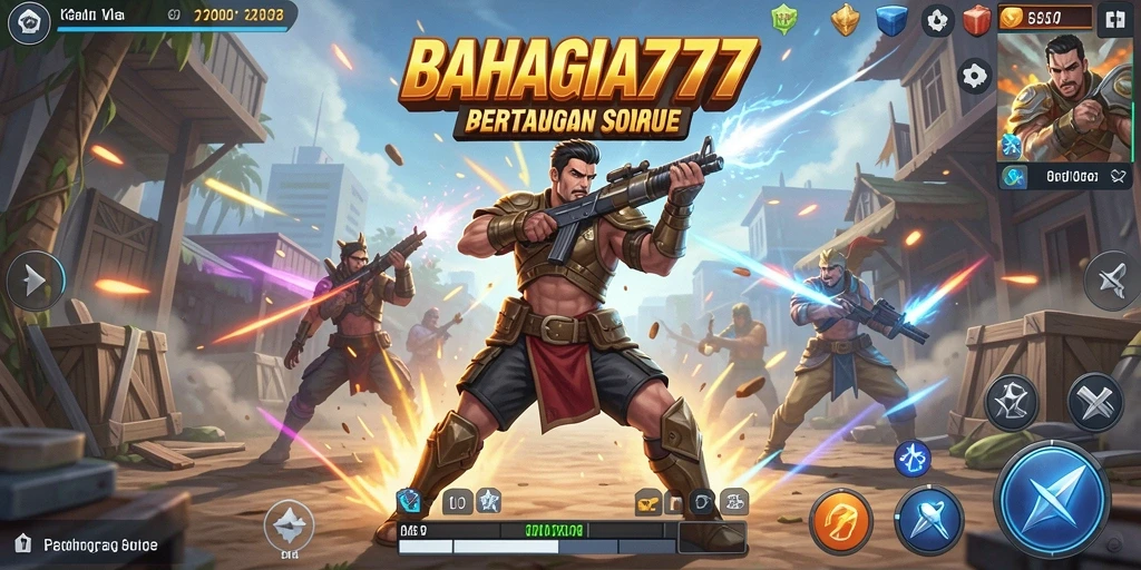 Screenshot utama BAHAGIA777 menampilkan aksi intense dalam permainan Battle Royale.