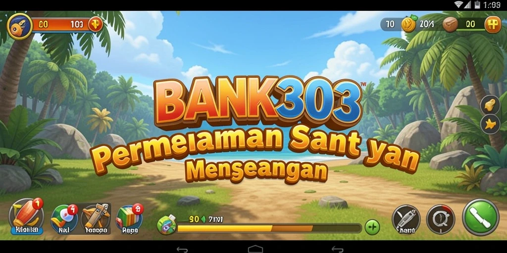 Screenshot utama BANK303 menampilkan gameplay yang santai dan menarik.