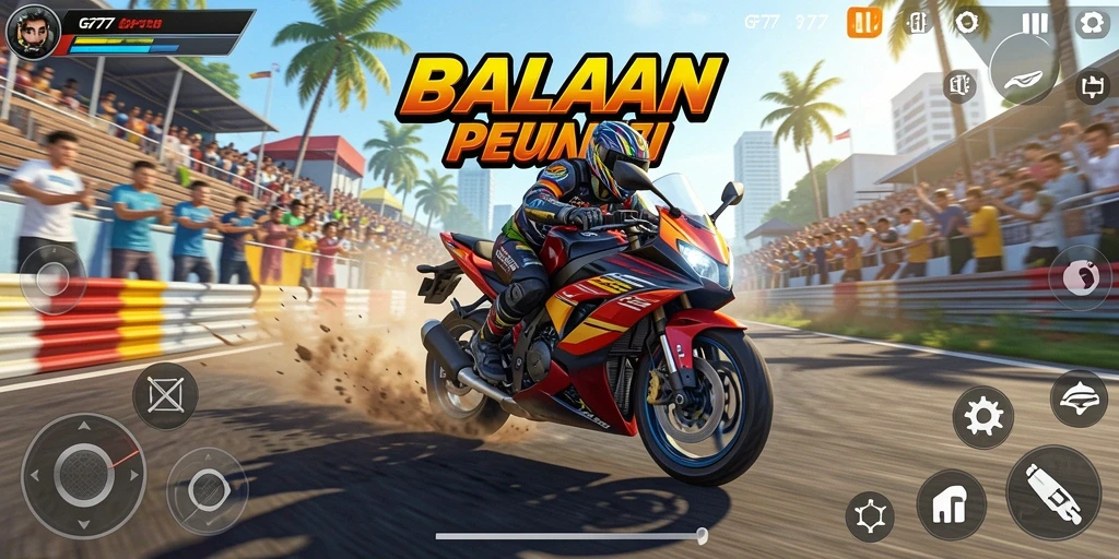 Gamplay balapan motor yang mendebarkan dan seru.