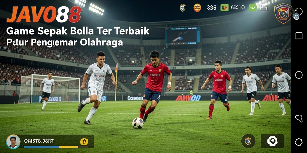 Screenshot utama <strong>JAVO88</strong> menampilkan aksi gameplay sepak bola yang penuh semangat.