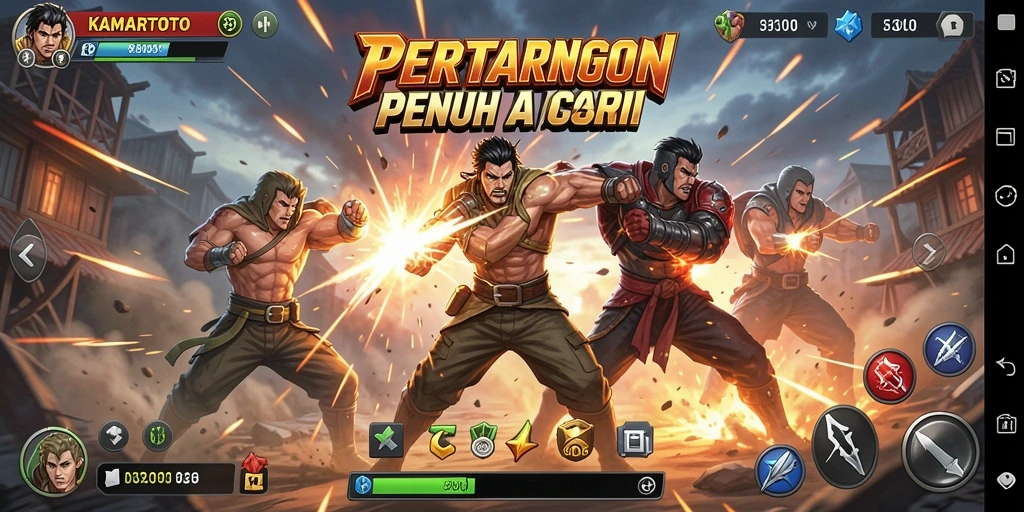 Screenshot gameplay KAMARTOTO menampilkan pertarungan epik dan karakter yang menakjubkan.