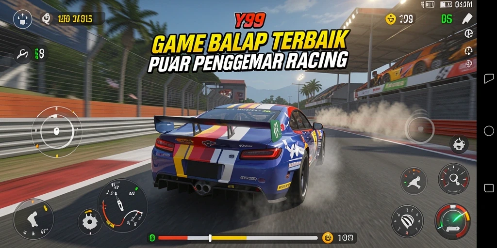 Tampilan gameplay Y89 yang mendebarkan dan penuh aksi balapan.